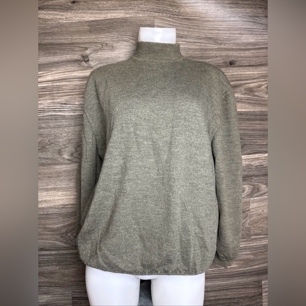 Olive Green/Grey Mantles 100% Merino Wool Women's Turtleneck Sweater Size L